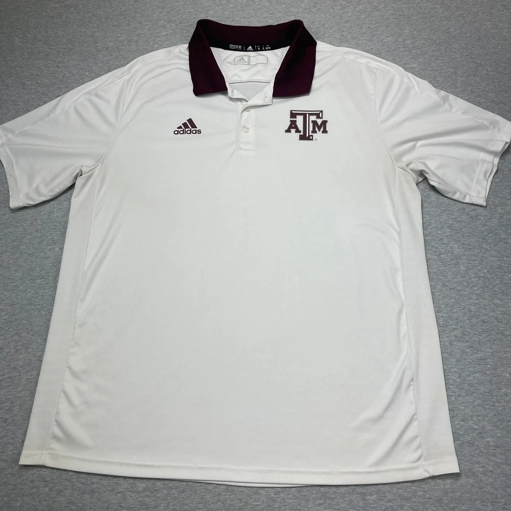 Texas A&M Adidas Polo Mens XL White NCAA Football Climalite Sideline White EUC